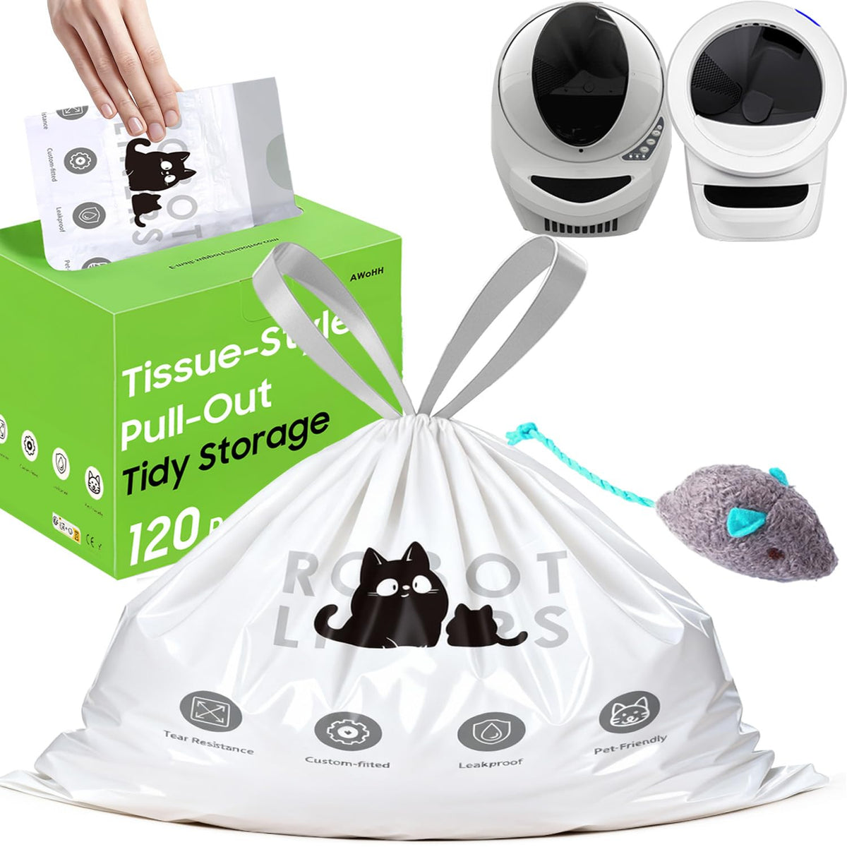 AWoHH sac-litière robot 5/4/3 – ouverture pratique pour remplissage