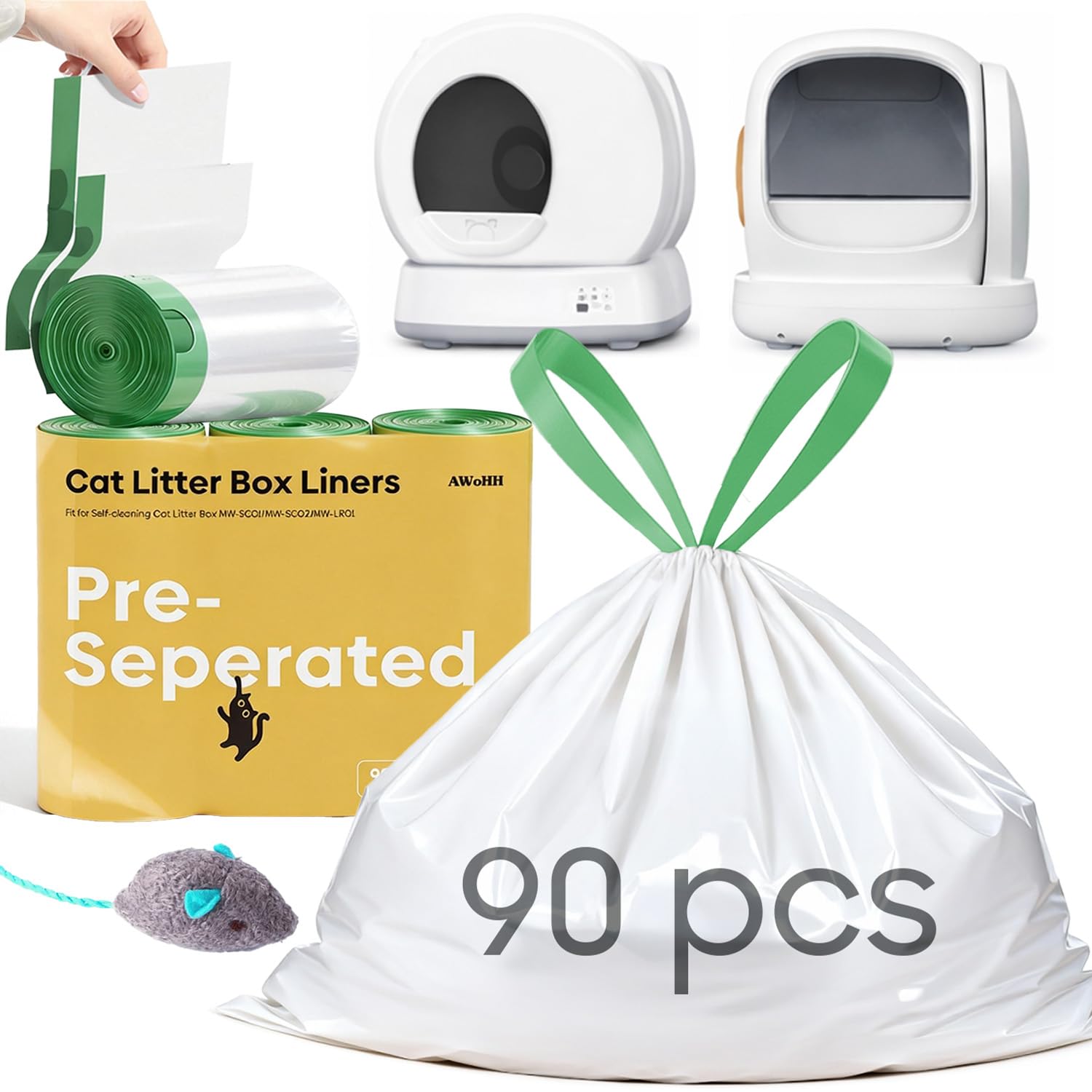 AWoHH sacs-litiere 90 sans dechirure, compatibles MW-SC01/MW-SC02, pour une manipulation pratique.