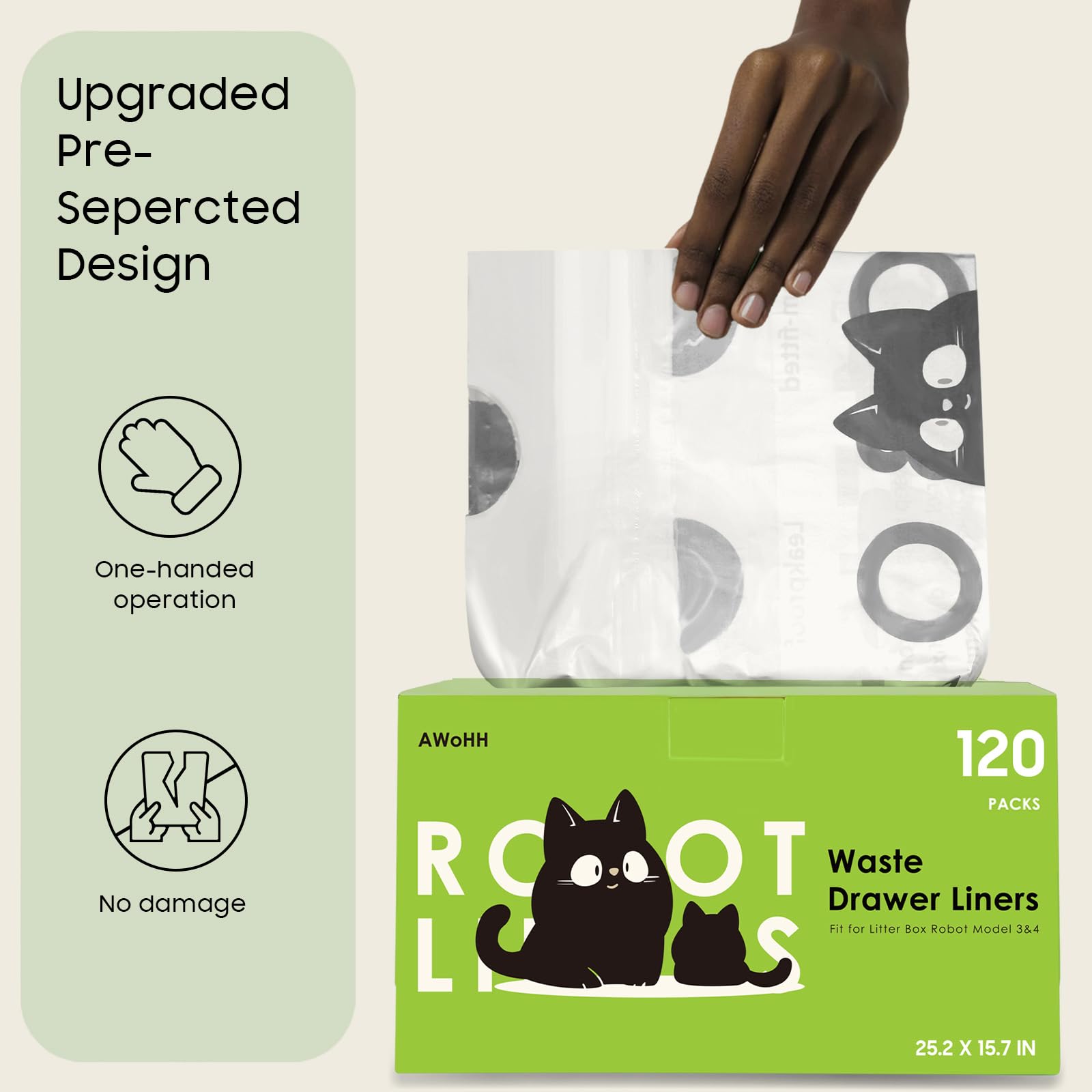 AWoHH sacs-litiere-robot-dimensions-25-2x15-7-pouces: dimensions exactes pour un ajustement précis.