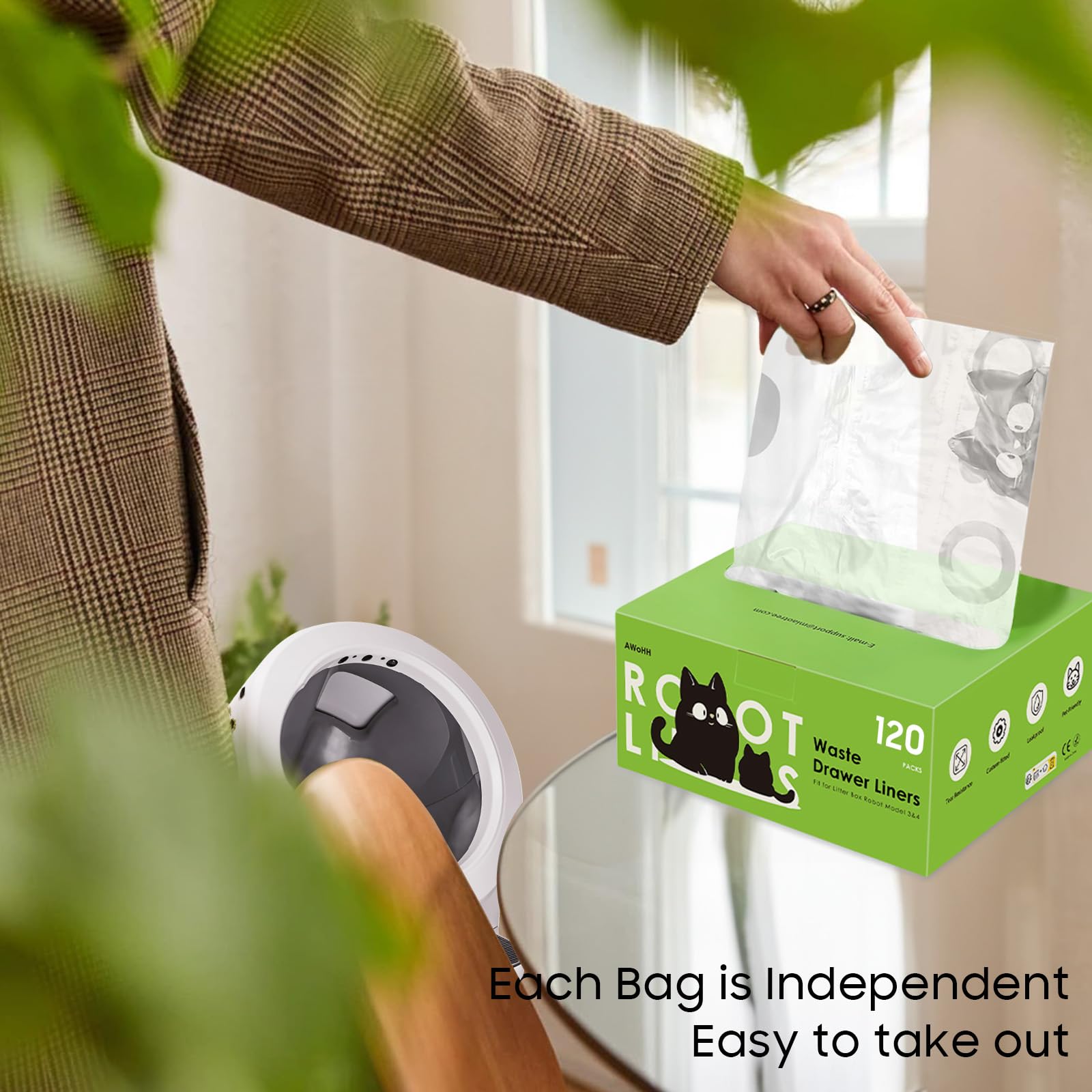 AWoHH sacs-litiere-robot-transparence-drawer: lisibilité du niveau facilitant les alertes.