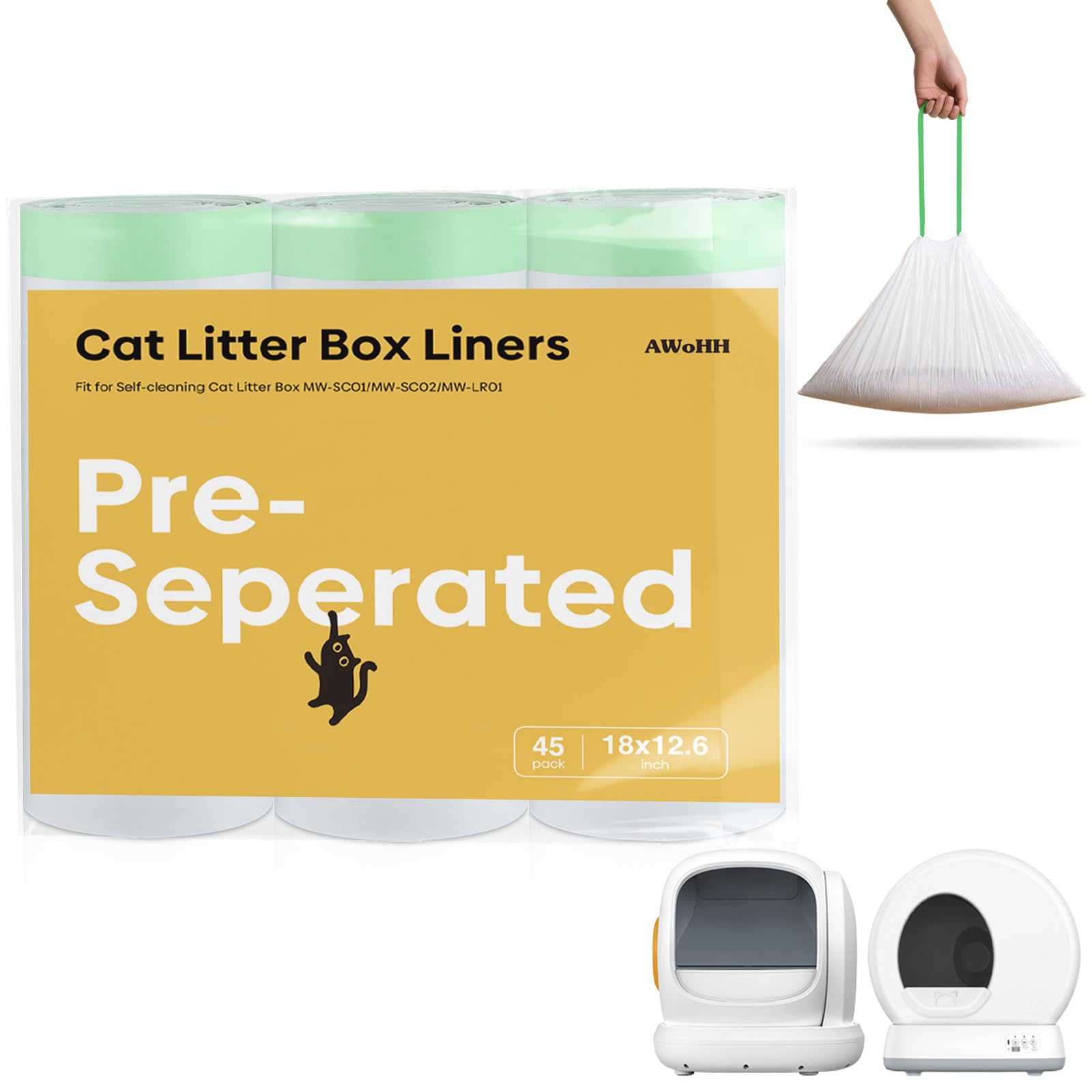 AWoHH sac litière sc01: compatible box auto-nettoyante sans déchirure.