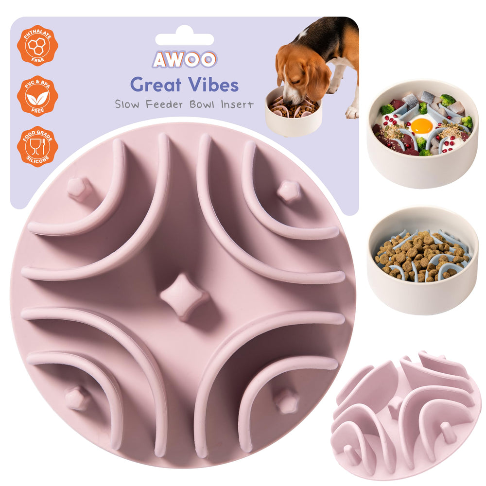 Awoo Great Vibes – insert lent en silicone mauve pour ralentir les repas.