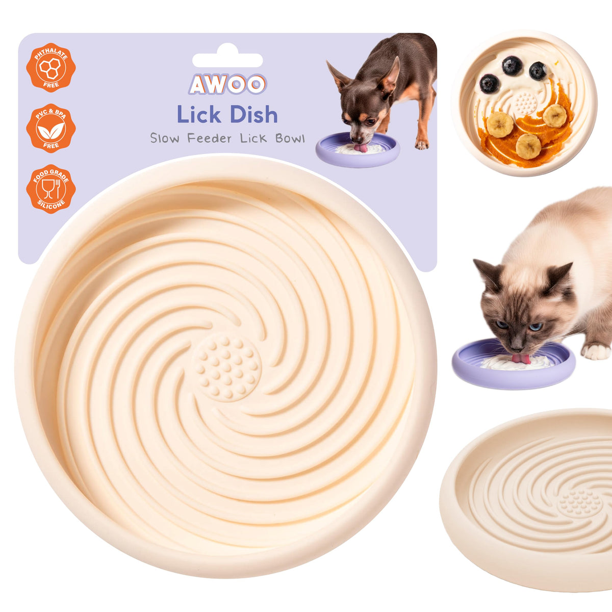 Awoo plat à lécher en silicone pour chien et chat, enrichit les repas et incite à manger lentement.