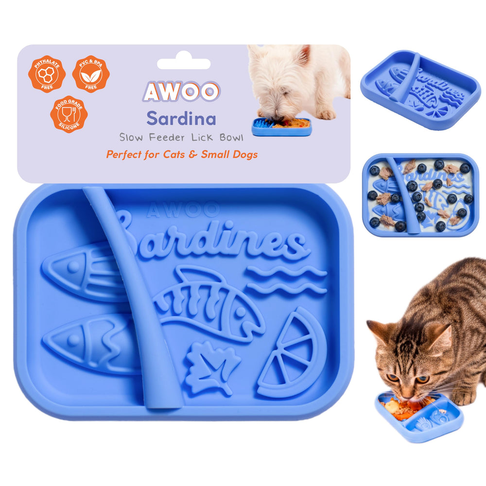 Awoo Sardina : tapis-lechage en silicone pour ralentir les repas et stimuler l’attention.