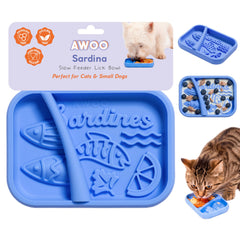 Awoo Sardina : tapis-lechage en silicone pour ralentir les repas et stimuler l’attention.