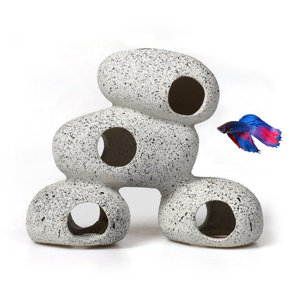 Grotte en résine Awxzom pour aquarium – refuge naturel pour poissons.