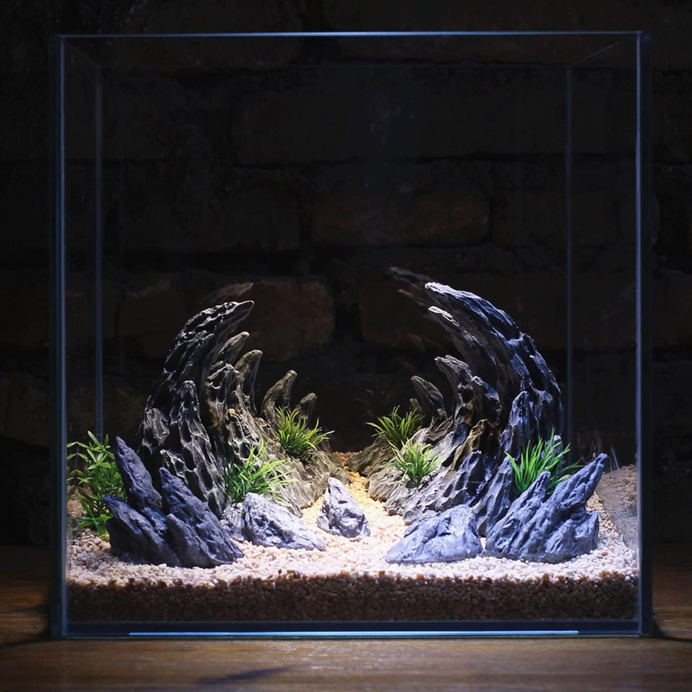 Awxzom Soul Valley ensemble de roches en résine pour décor d’aquarium, facile à disposer.