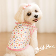 AXIIJGL T-shirt petit chien avec manches volants rose et bleu.