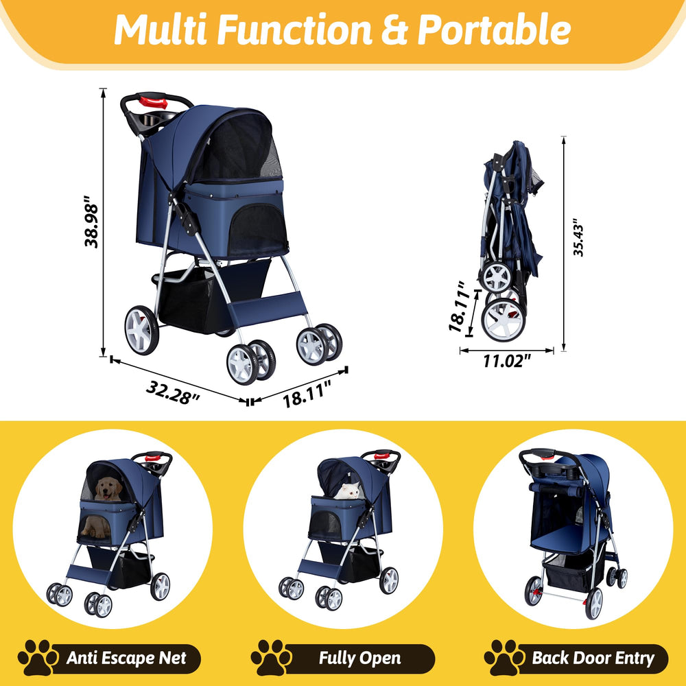 Chariot Azaeahom 4 roues pliable pour chiens et chats lors des sorties.