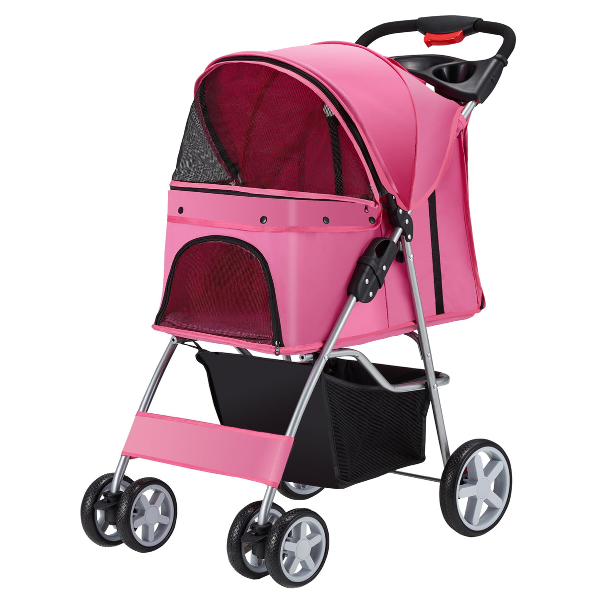 Poussette Azaeahom pour animaux rose, stabilité et confort en promenade.