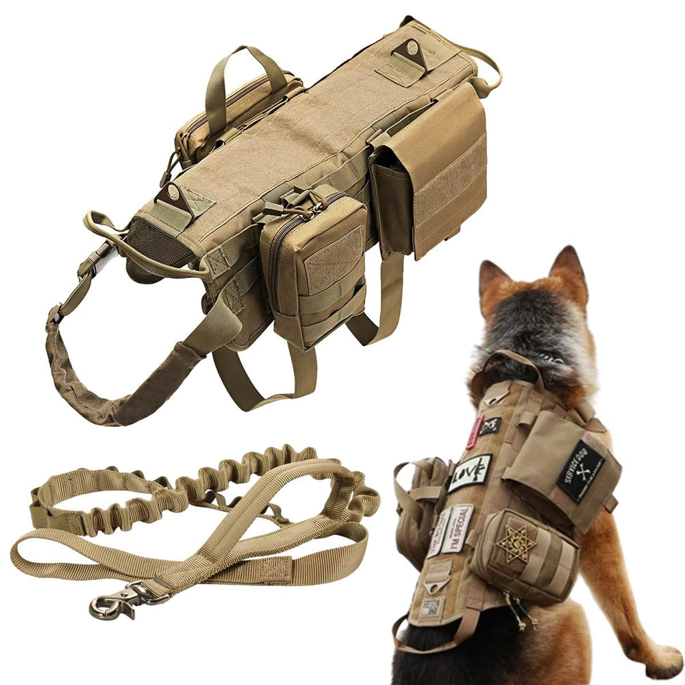 AZB Harnais Tactique pour Chien avec 3 poches MOLLE et couleur kaki pour un rangement organisé.