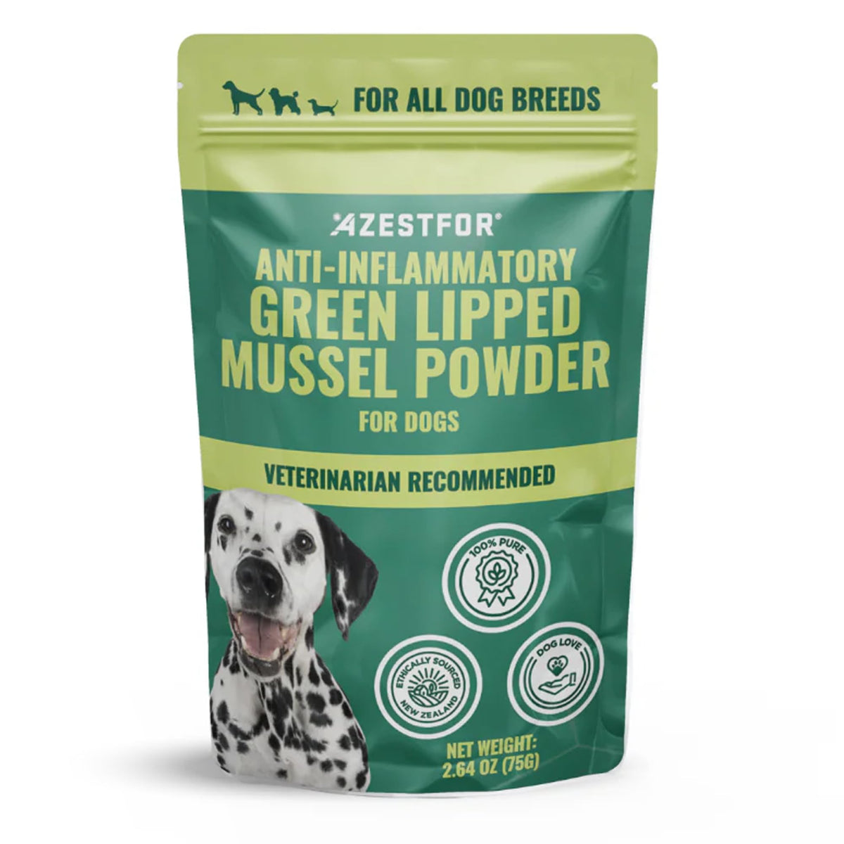 Azestfor Poudre moule verte de Nouvelle-Zélande, source naturelle d'oméga pour la mobilité canine.