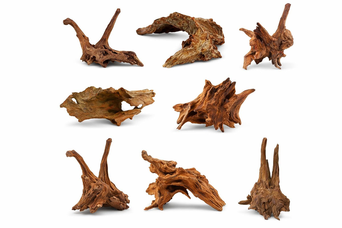 Azil bois flotté naturel 6-8 pouces; structure rustique idéale pour décor d'aquarium.