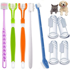AZOFFYIU brosse-dent-triple-tete: nettoyage simultané des surfaces pour chiens et chats