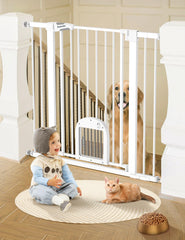 Barrière Babelio 36 pouces avec porte-chat, sécurité renforcée pour escaliers.