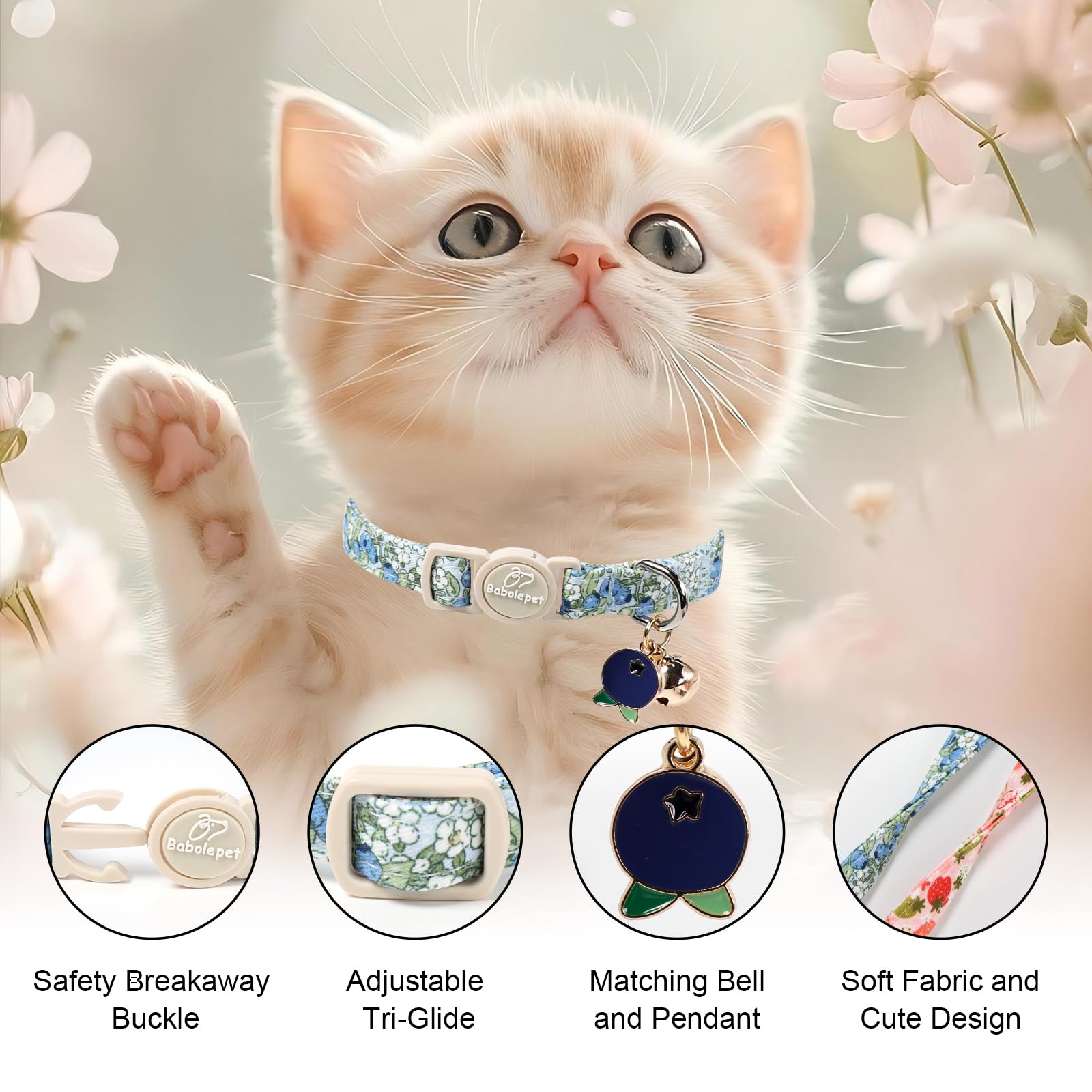 Babole Pet collier chat ajustable pour petits chats, croissance facilitée