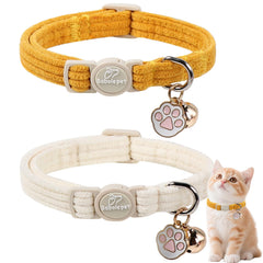 Babole Pet collier corduroy jaune et blanc, deux pièces pour chats.