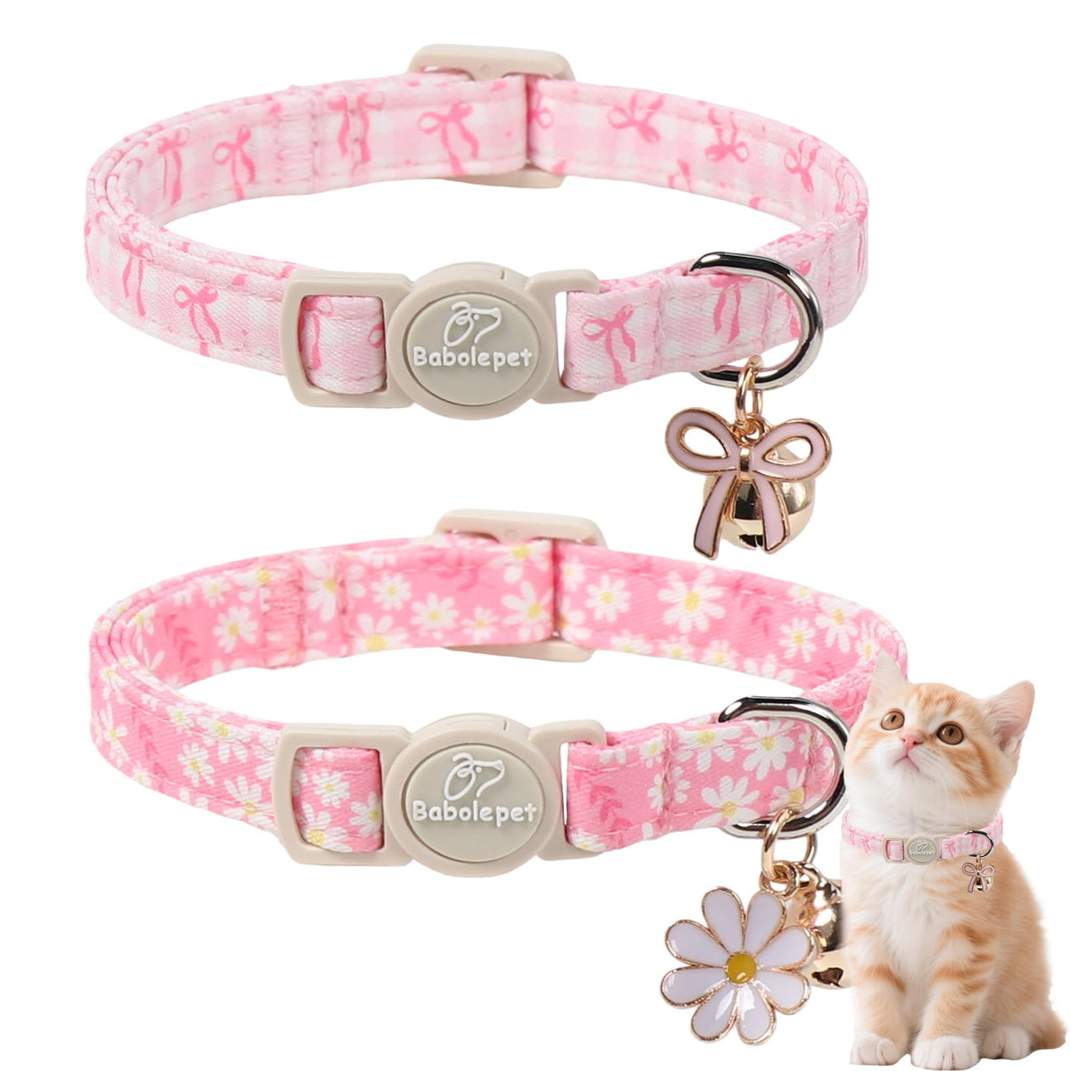 Collier Babole Pet rose avec nœud, confort et style pour chat.