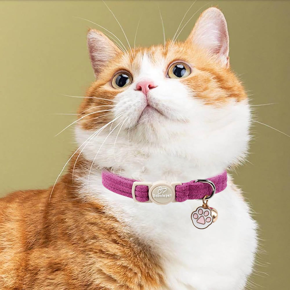 Collier Babole Pet velours côtelé violet, cadeau idéal pour une délicate attention à votre chat.