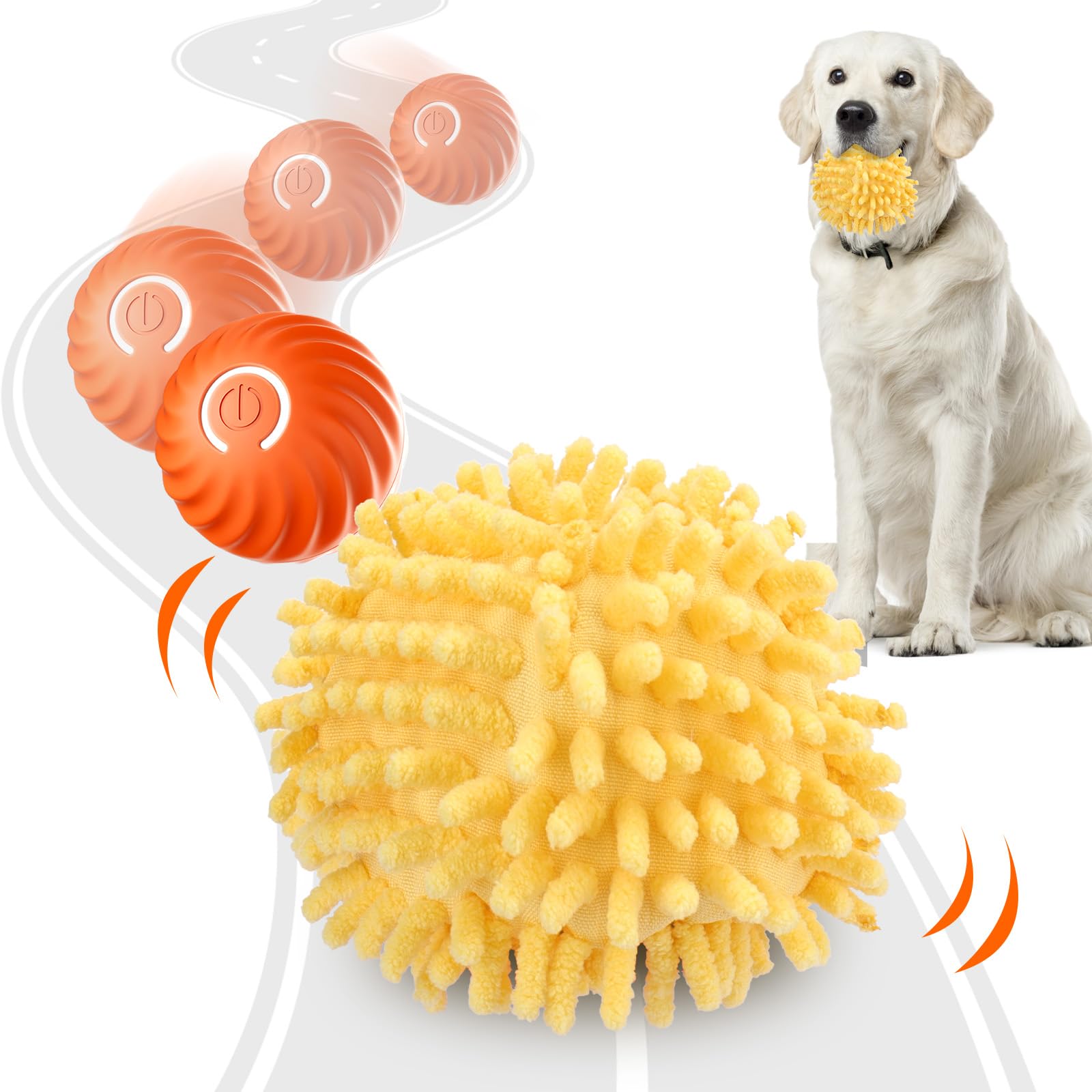 BABORUI balle-electrique avec housse orange, stimulation et jeu interactif pour chien.