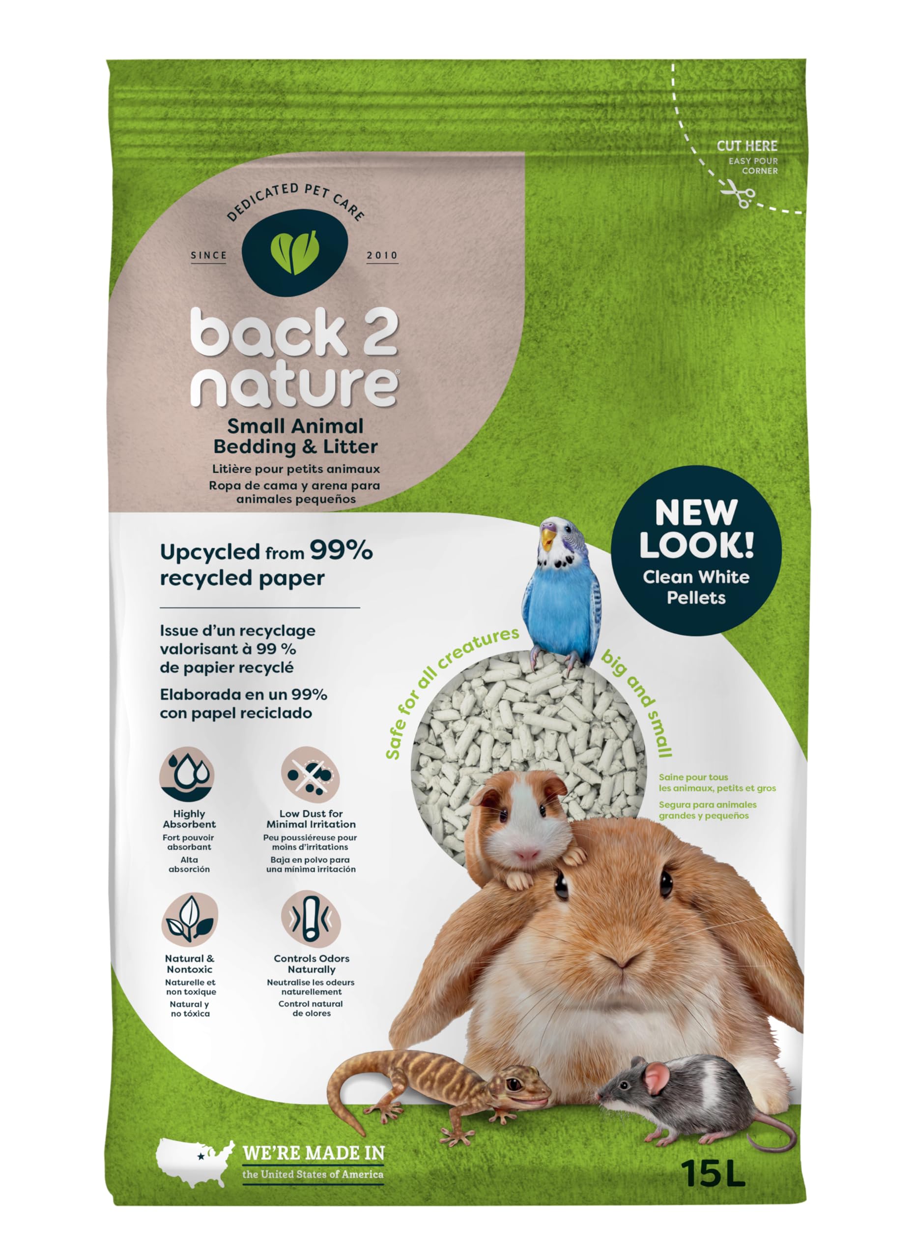 Back-2-Nature litier en papier recycle, absorption élevée pour petits animaux.