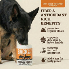 Back 40 Dogs Poudre Citrouille, cuillère-dose pratique pour ajouter au repas.