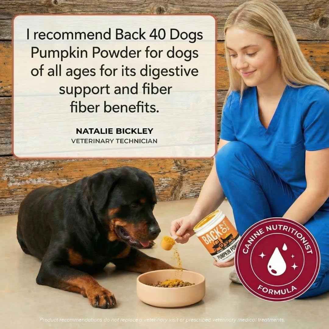 Back 40 Dogs Poudre Citrouille, fibres naturelles pour un soutien digestif.