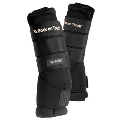 Back on Track Quick Wraps : paire noire avec fermeture velcro pour un maintien sûr en écurie.