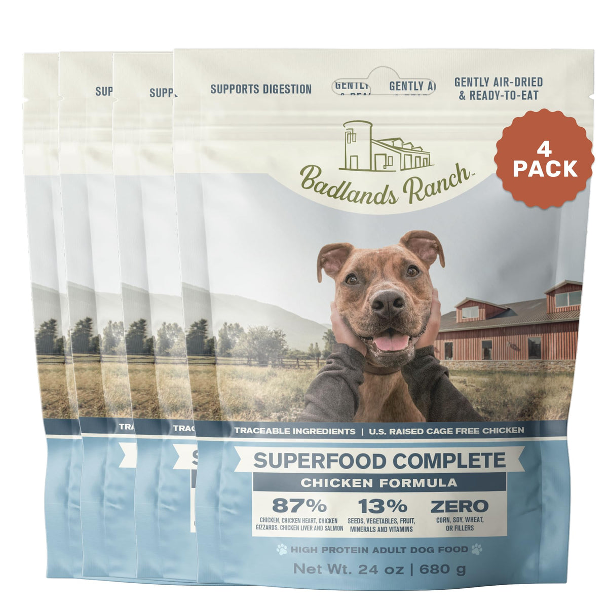 BADLANDS RANCH sachet-nourriture-chien-poulet-complet, nutrition équilibrée et goût appétissant.