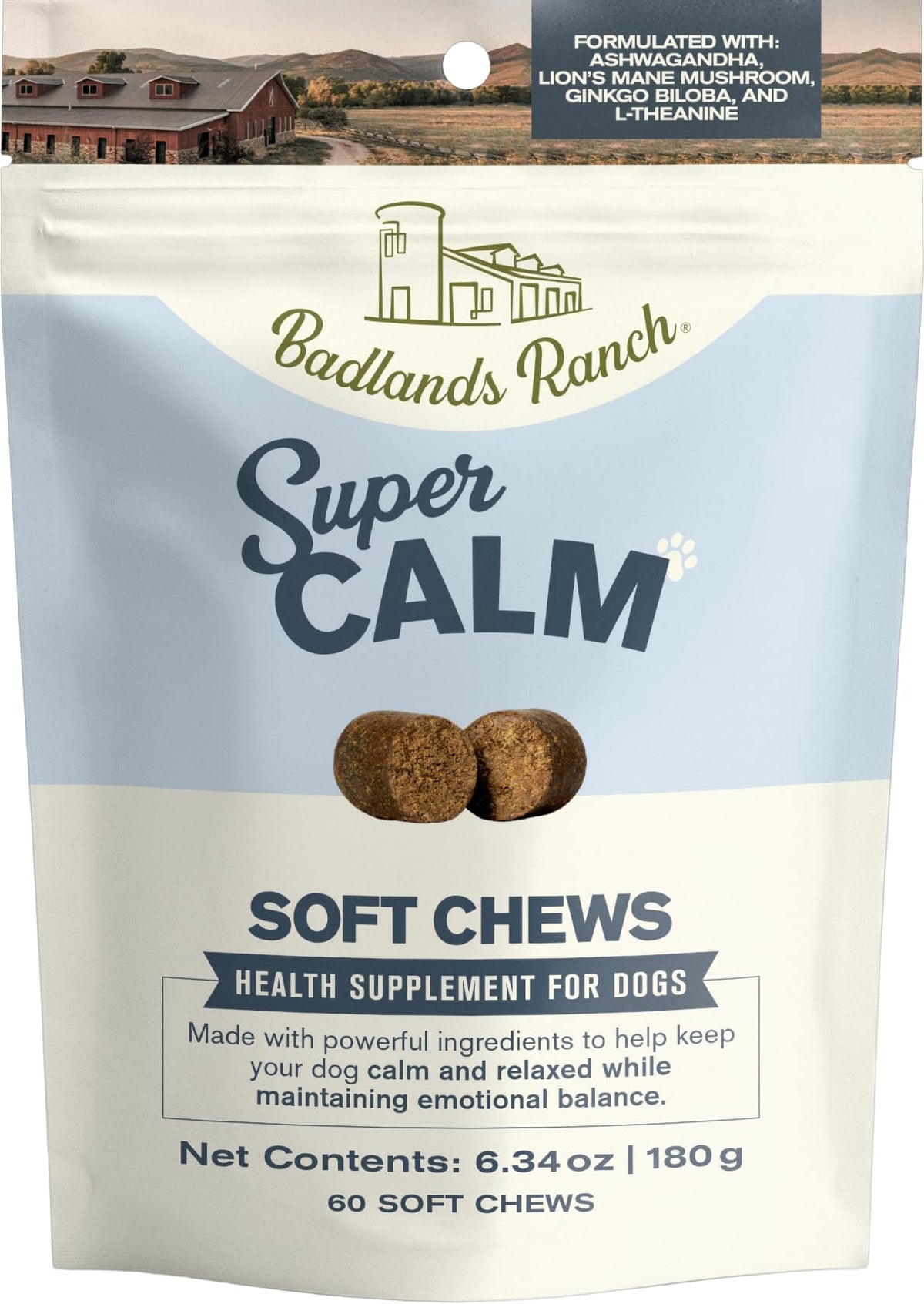 Badlands Ranch Super Calm emballage clair pour le rituel quotidien.