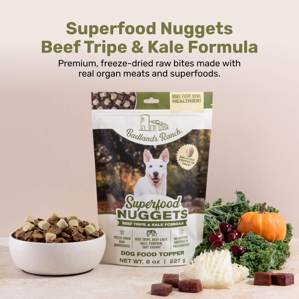 BADLANDS RANCH Superfood Nuggets – Morceaux tripe boeuf visibles pour l’apport proteique.