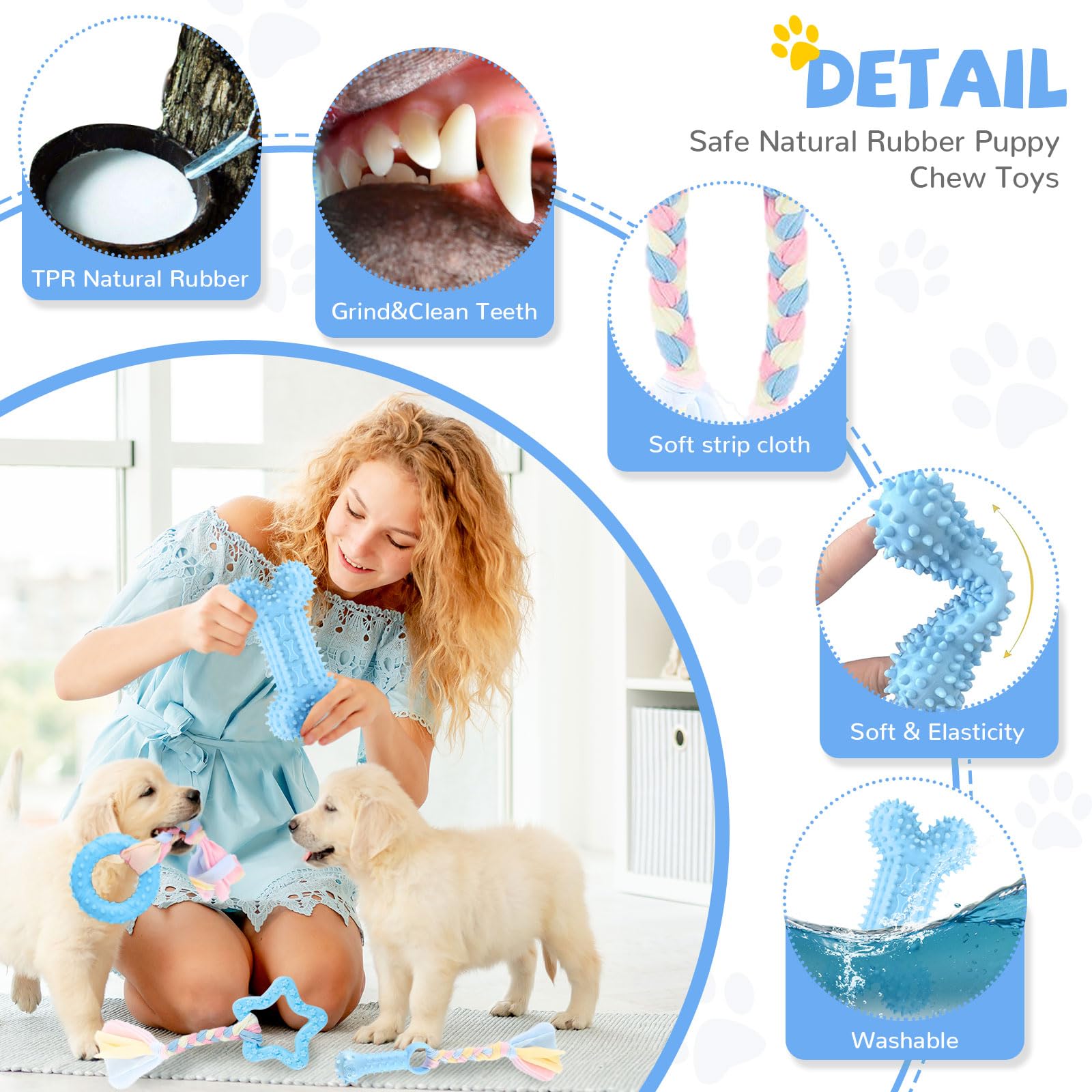 BAEJMJK corde bleu, jouet dentition interactif pour petits chiens et stimulation musculaire