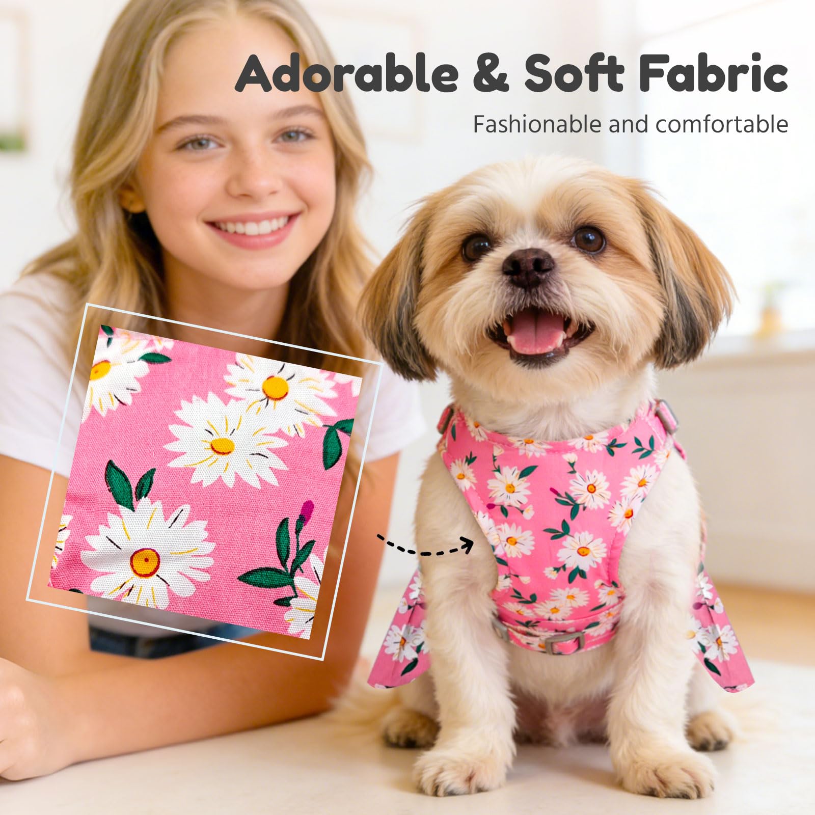 BAEJMJK robe petite chienne noeud marguerite rose, tissu respirant pour le confort quotidien.