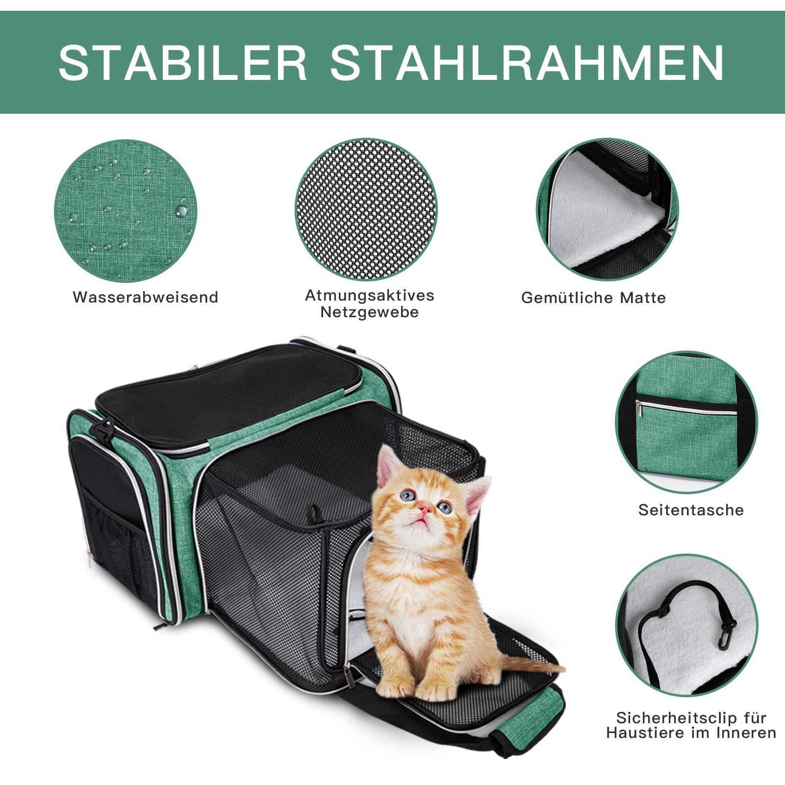 Baglher porte-chat, extension triple côté, espace pour se lever et tourner.
