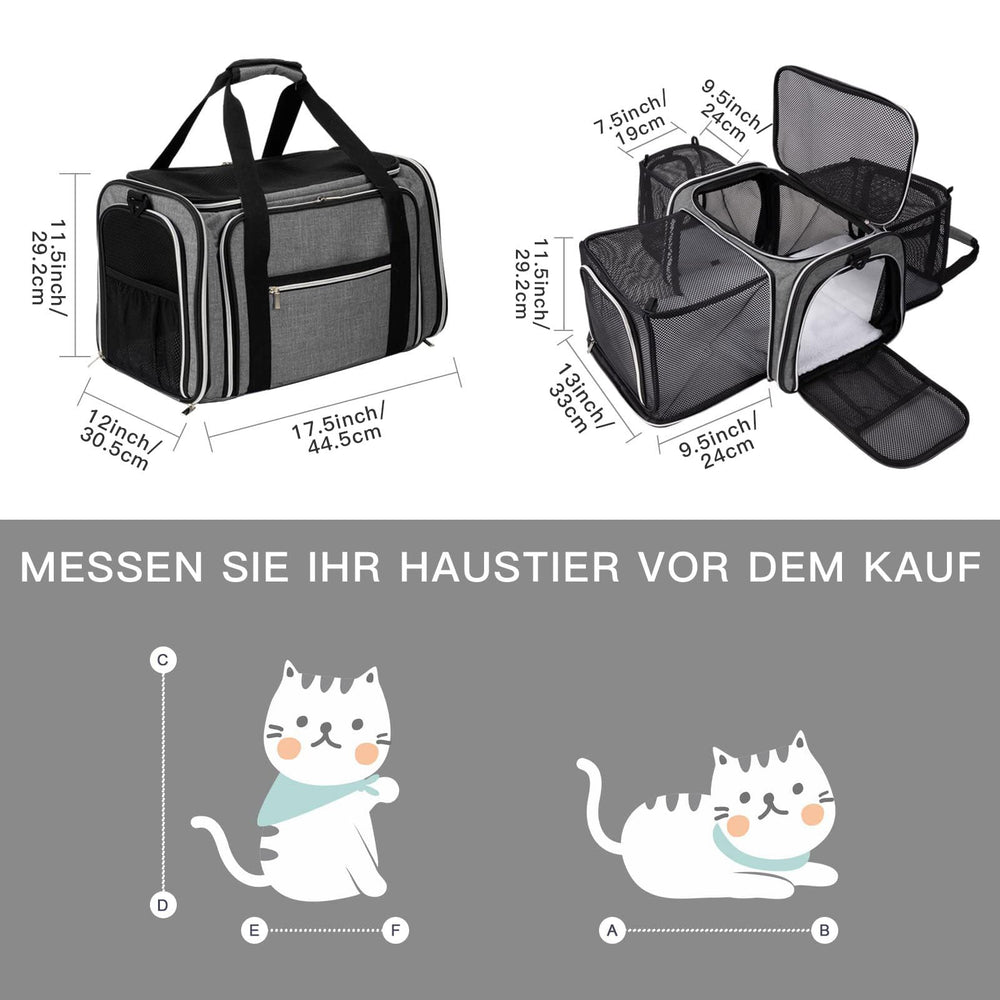 BAGLHER sac porteur chat extensions 3 cotes offre espace supplémentaire en voyage.