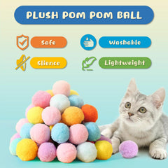 Boules BaiKevin pompom colorées, stimulation ludique pour chats en mouvement.