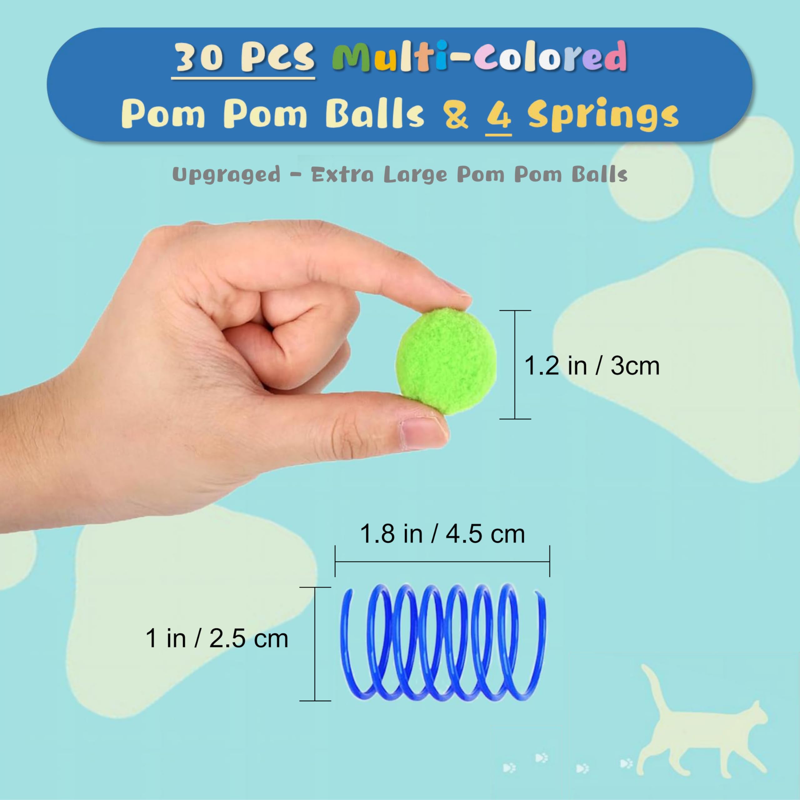 Pack BaiKevin: 30 boules pompom et 4 ressorts pour chat.