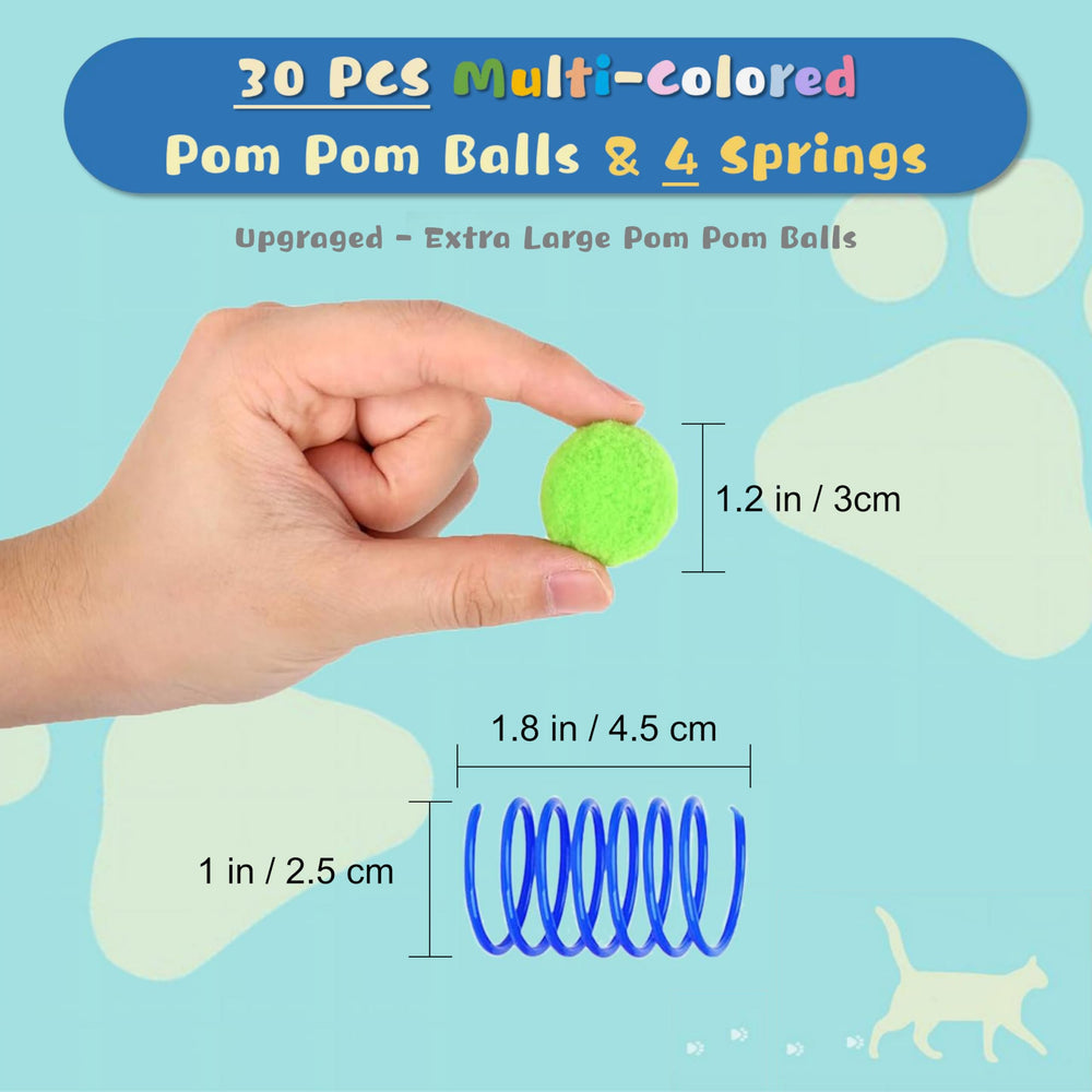 Pack BaiKevin: 30 boules pompom et 4 ressorts pour chat.