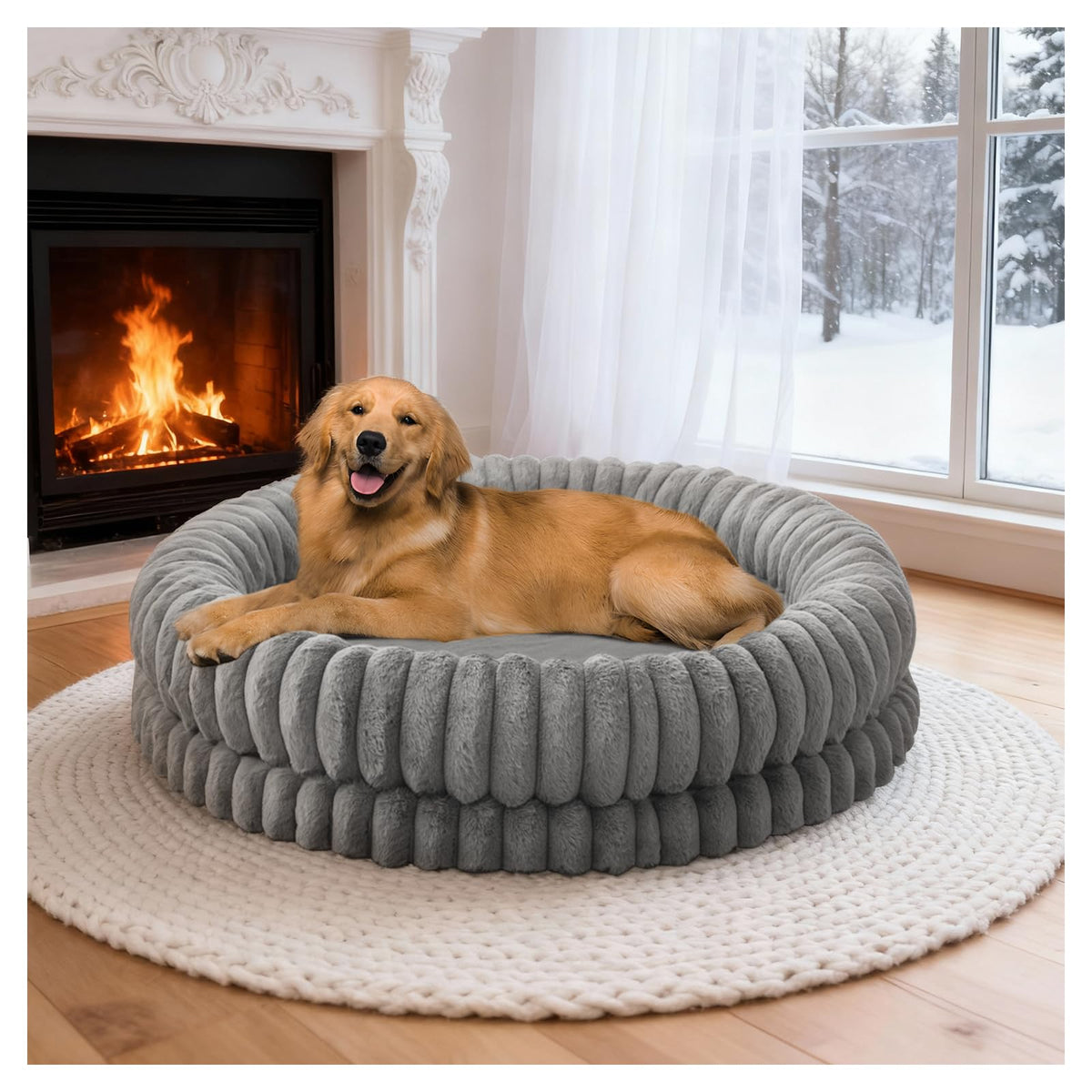 BALANCE lit-chien beignet 43 pouces gris, confort enveloppant et soutien stable.