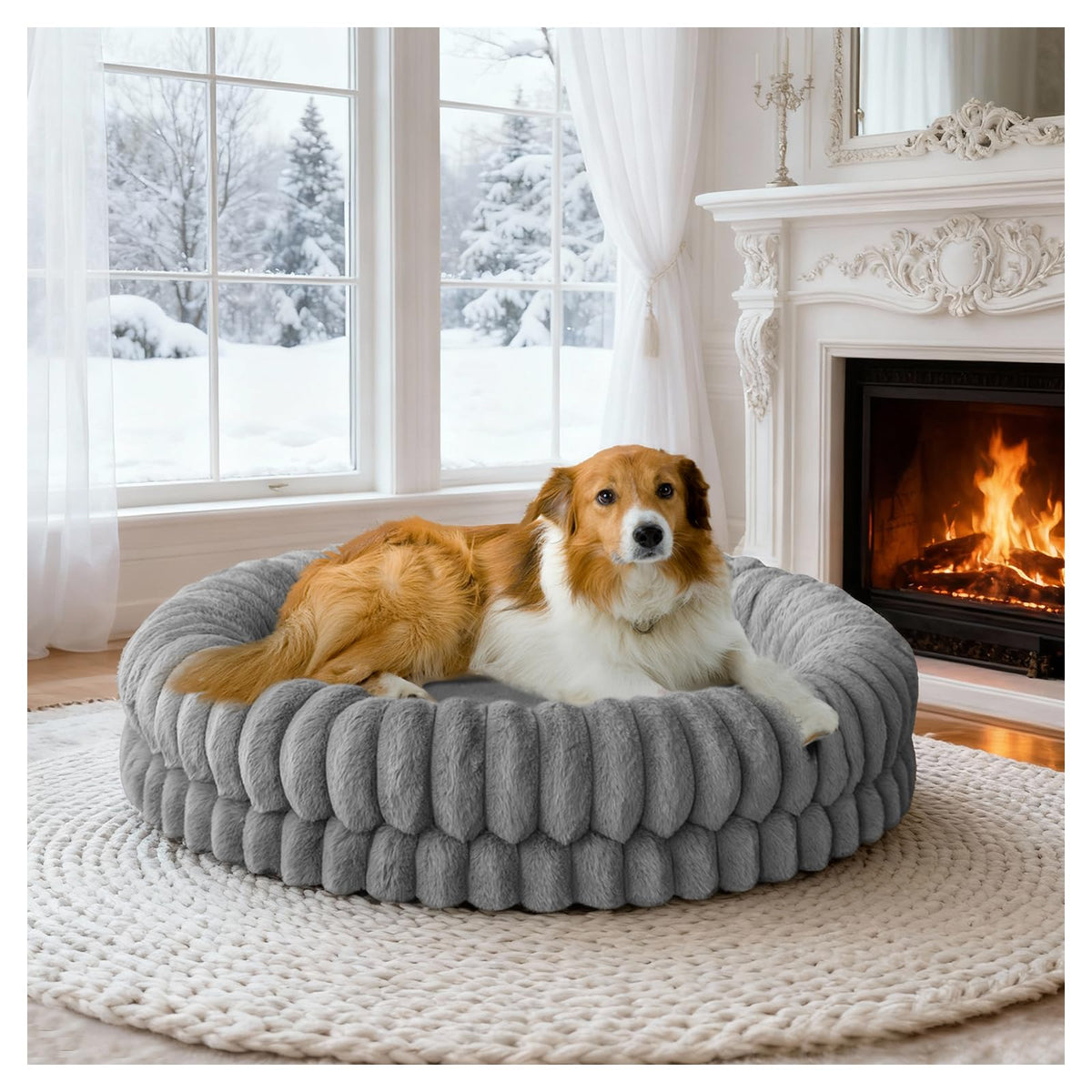BALANCE lit-chien rond gris, espace généreux pour grands chiens et confort durable