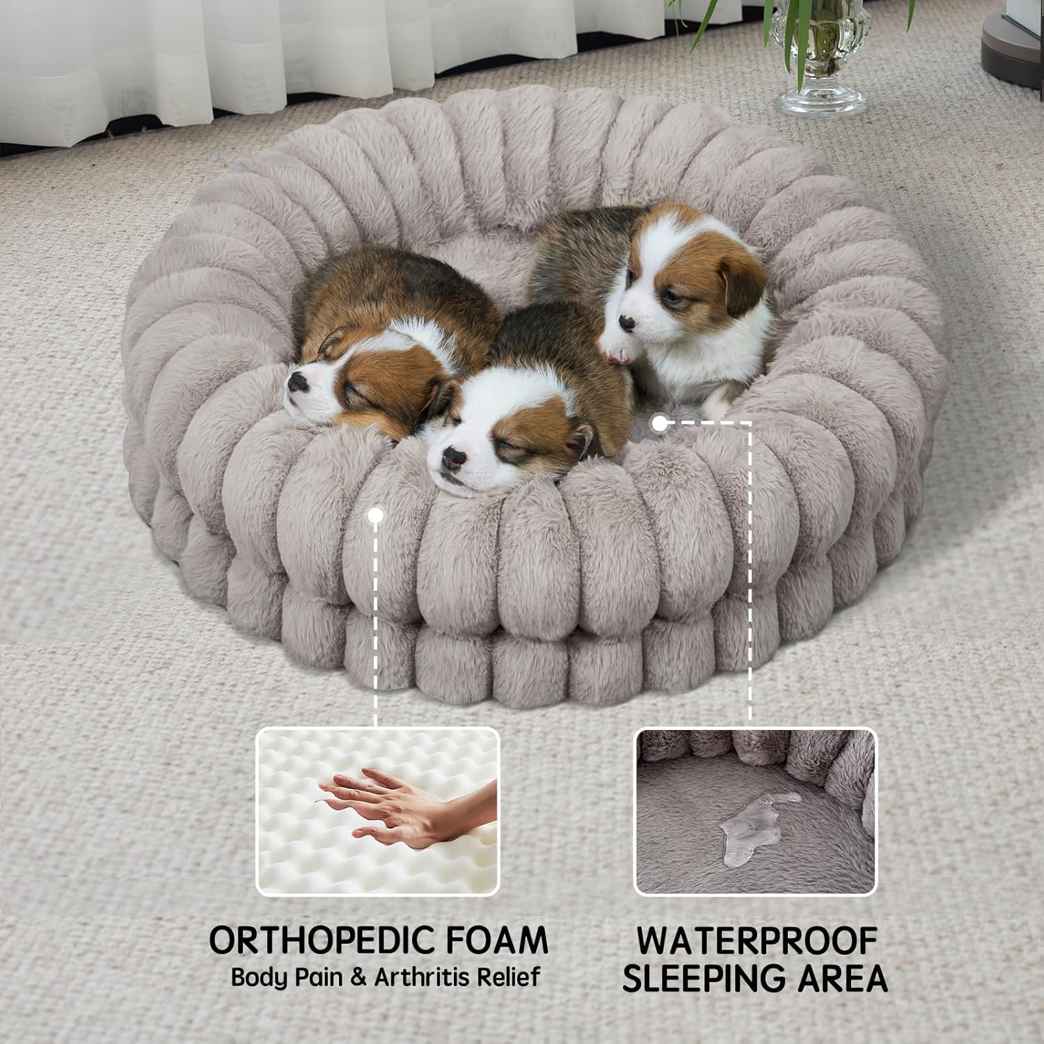 BALANCE lit donut tissu peluche sans bouloches pour un intérieur propre.