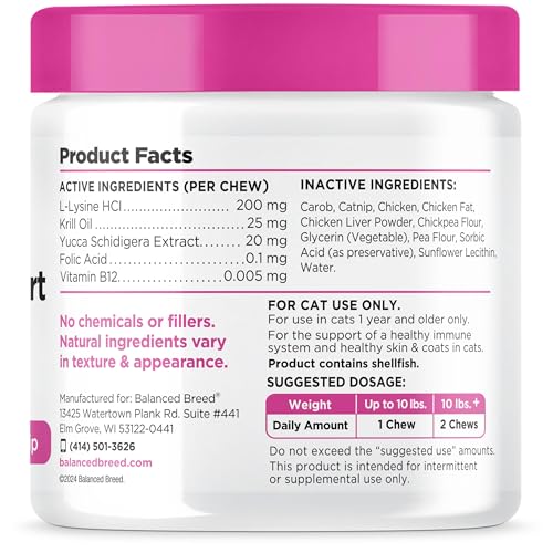Balanced Breed L-Lysine pour chats, texture douce des friandises.