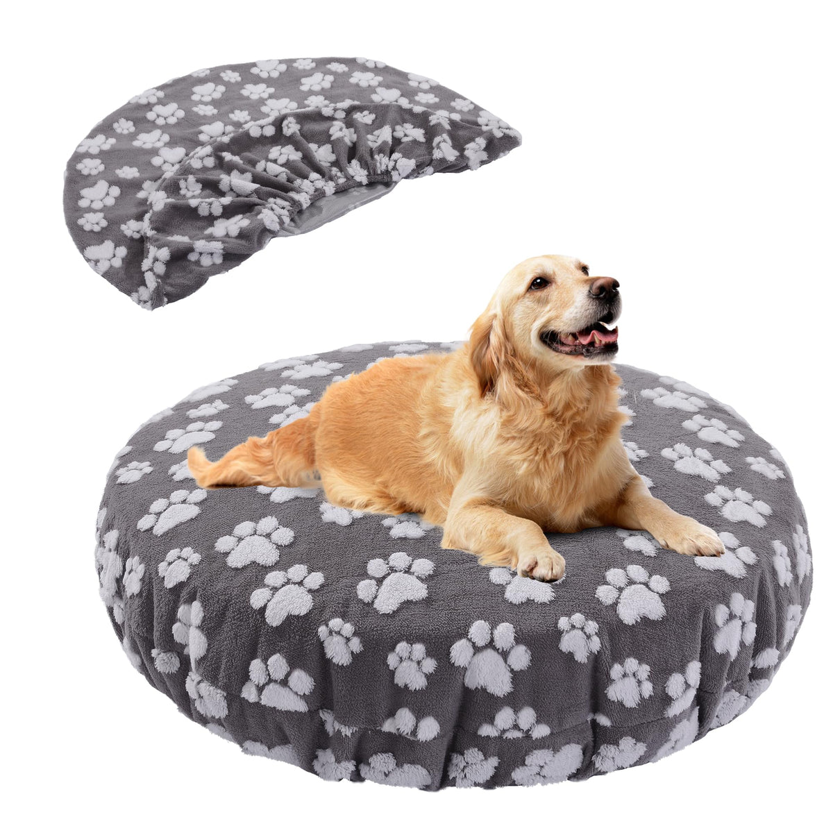 BALAPET housse ronde à imprimé patte pour lit de chien, élégant et fonctionnel