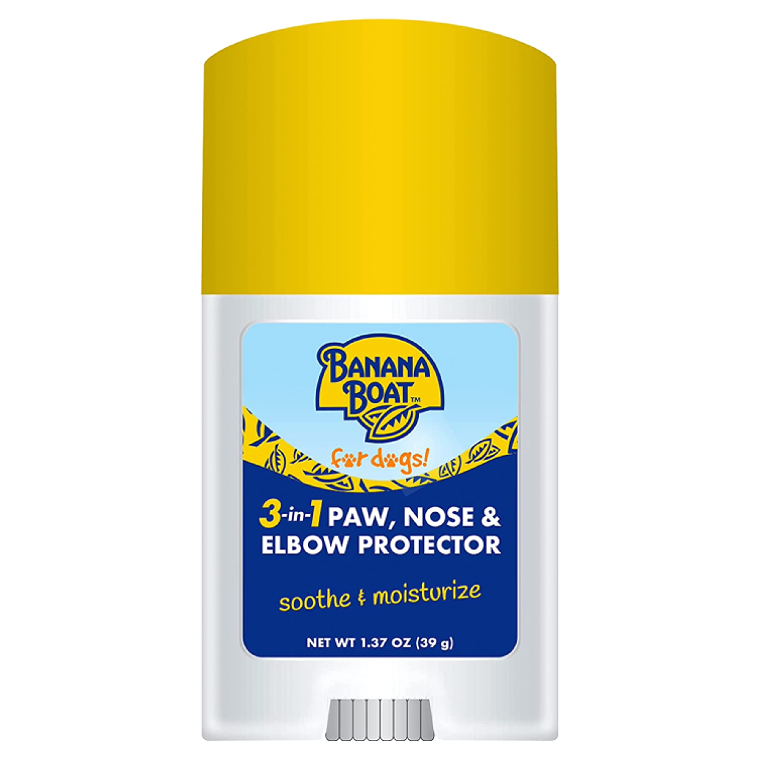 Banana Boat 3-en-1 Sun Balm pour chiens – emballage clair prêt à l'emploi.