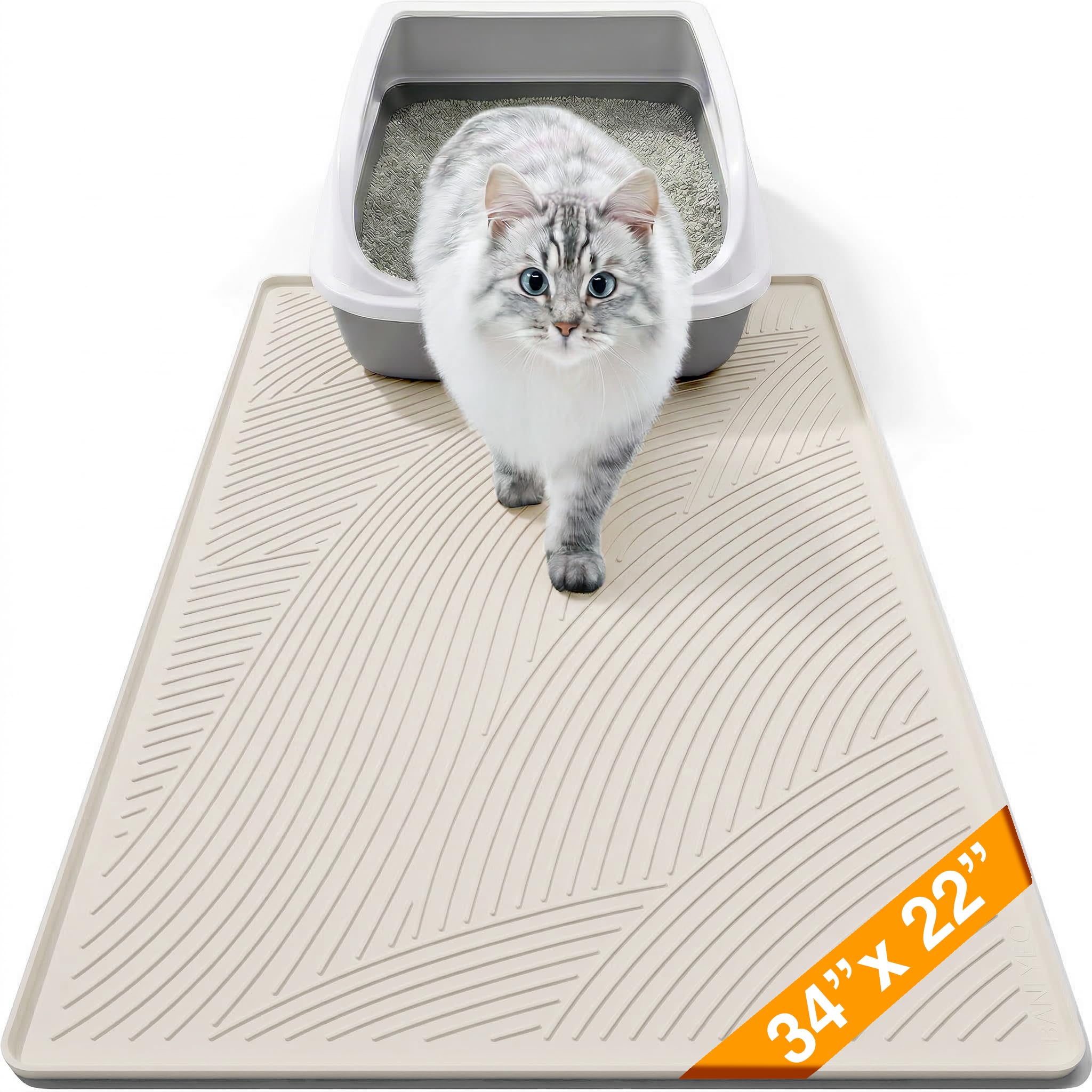 BANLYEO Tapis Litière Chat Grand Beige 34x22 retient les débris et protège les sols.