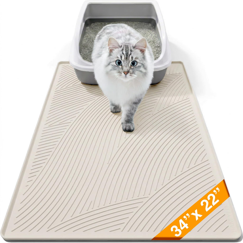 BANLYEO Tapis Litière Chat Grand Beige 34x22 retient les débris et protège les sols.