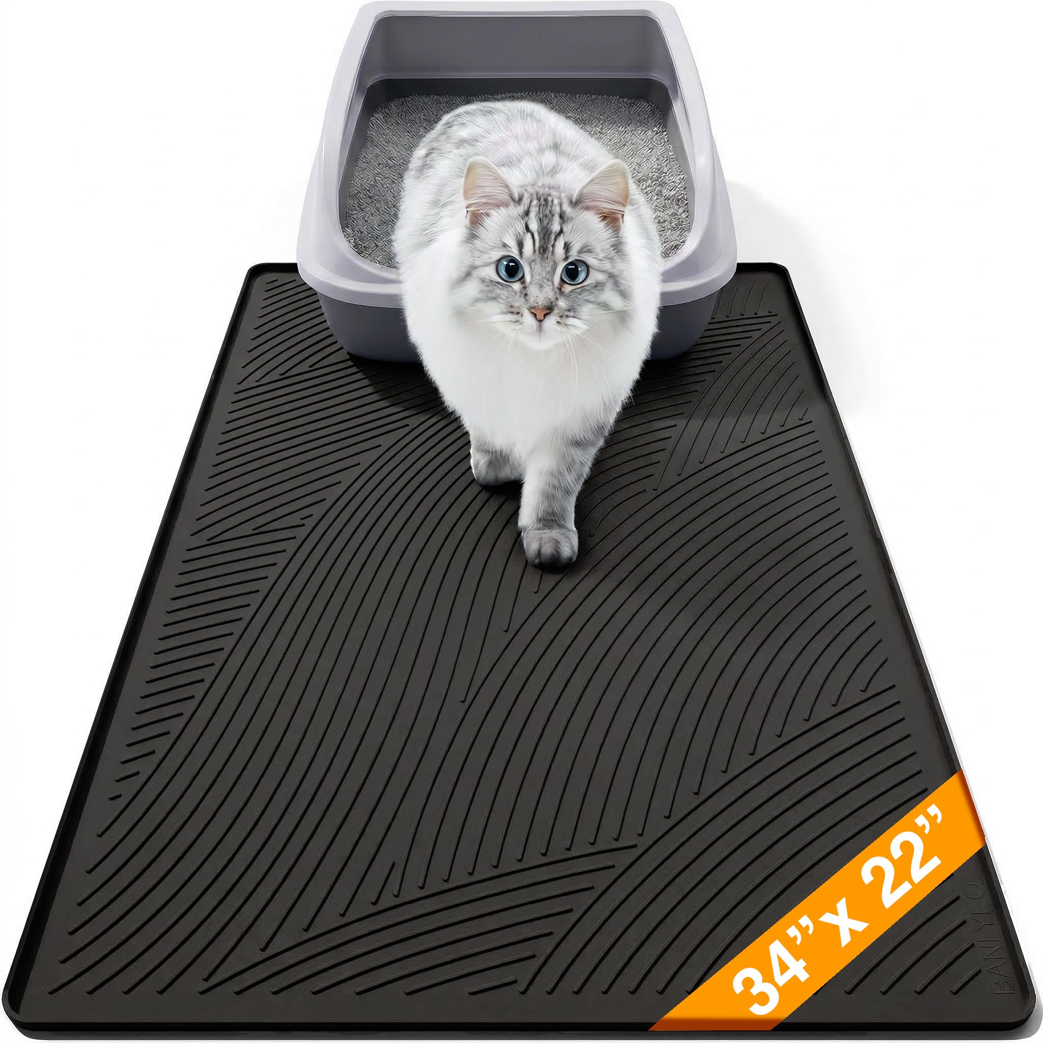 BANLYEO Tapis litière chat grand format retient les débris et facilite le nettoyage
