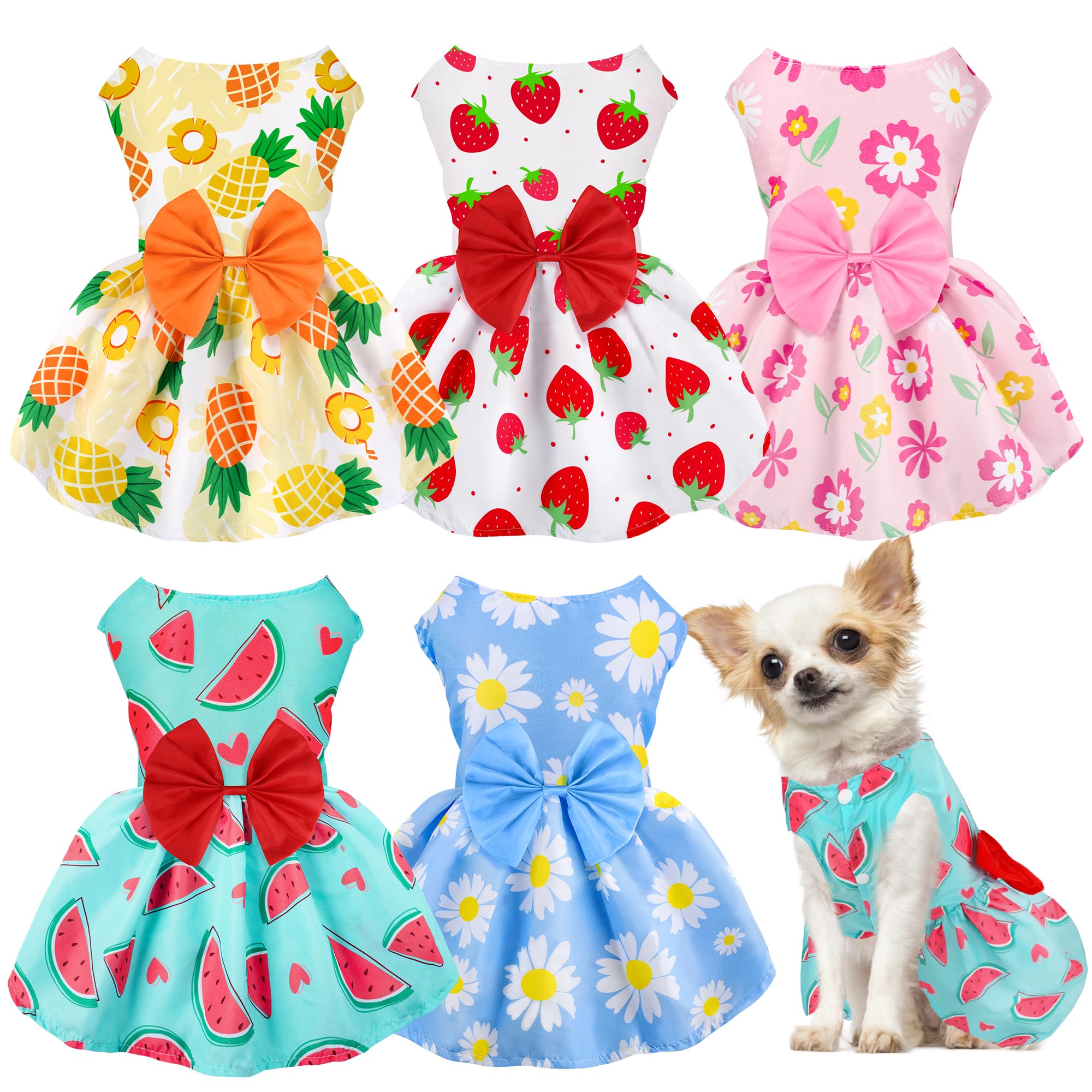 Baobicute robe chien femelle bowknot floral, idéale pour les sorties estivales.