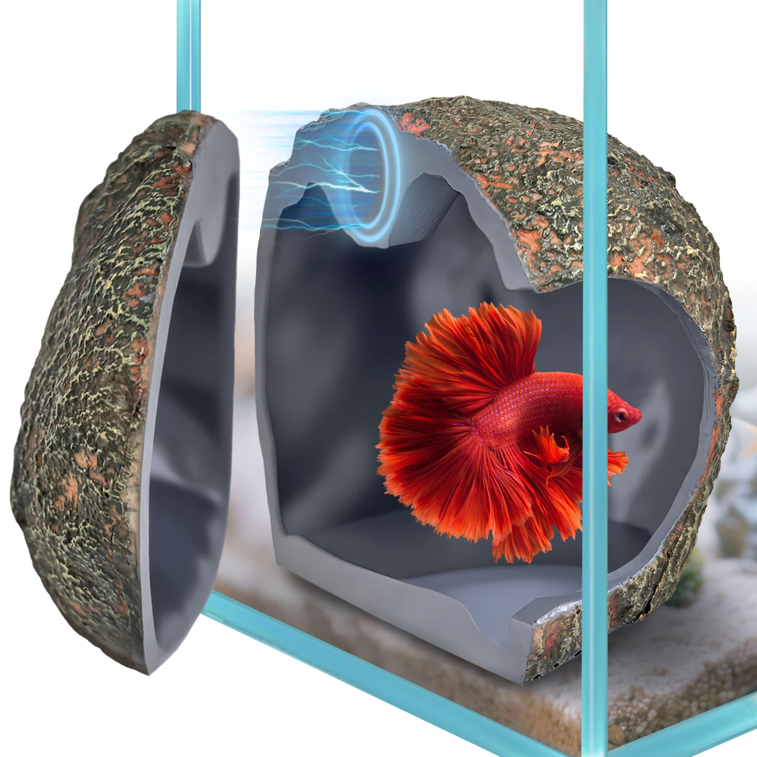 BaoZqua cave magnetique d'aquarium: gros plan sur le fini pierre realiste.