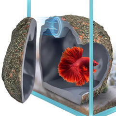 BaoZqua cave magnetique d'aquarium: gros plan sur le fini pierre realiste.